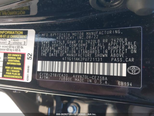 Photo 8 VIN: 4T1G11AK2PU721131 - TOYOTA CAMRY 