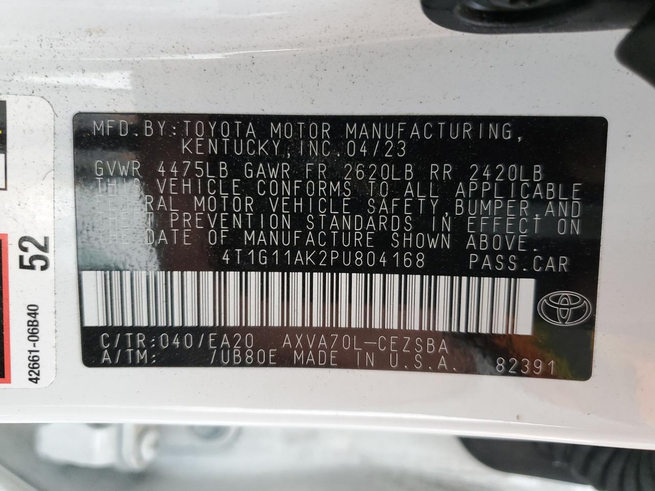 Photo 12 VIN: 4T1G11AK2PU804168 - TOYOTA CAMRY 