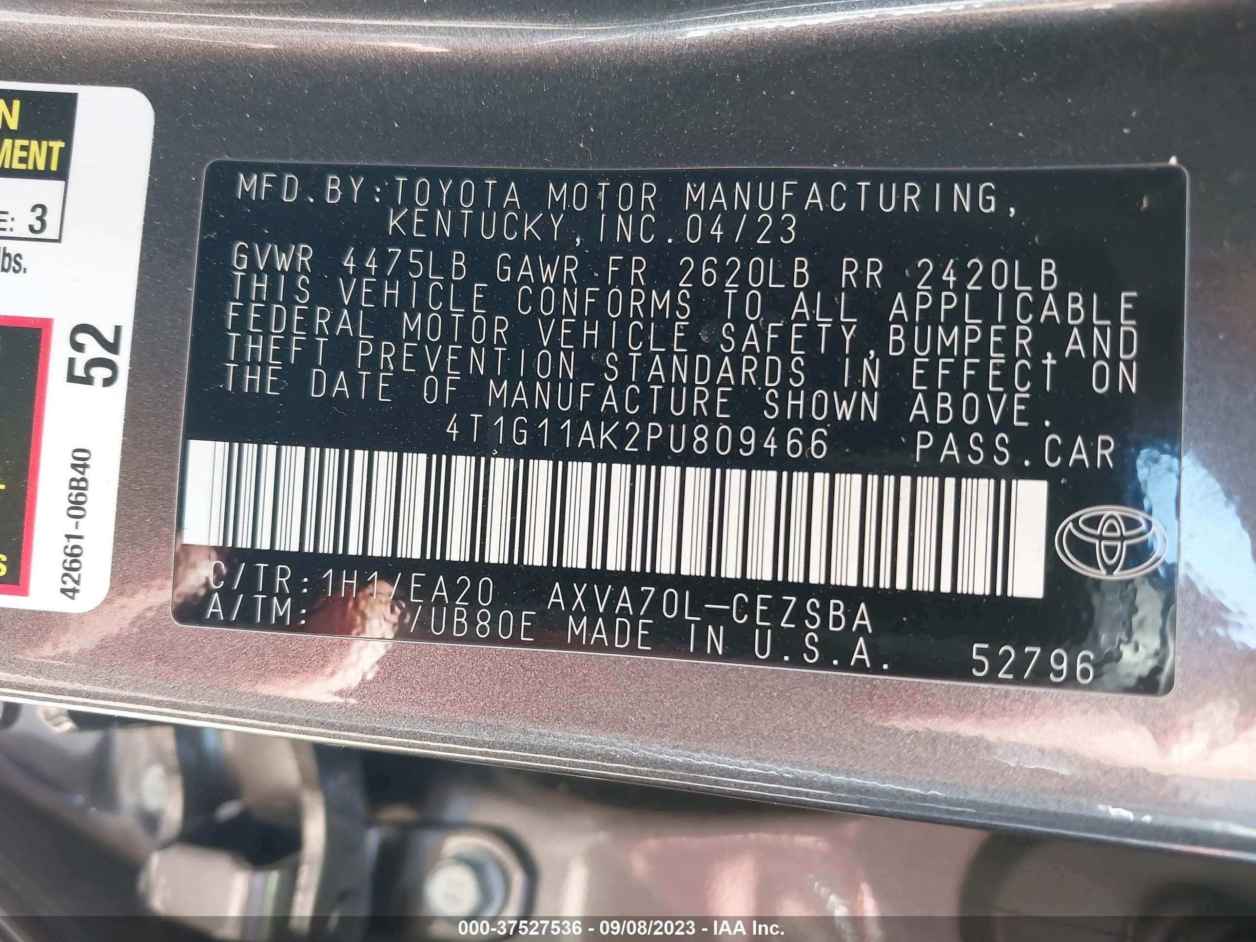 Photo 8 VIN: 4T1G11AK2PU809466 - TOYOTA CAMRY 