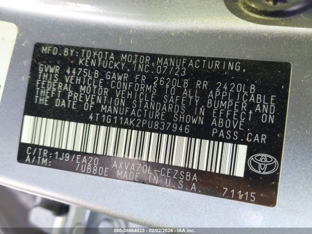 Photo 8 VIN: 4T1G11AK2PU837946 - TOYOTA CAMRY 