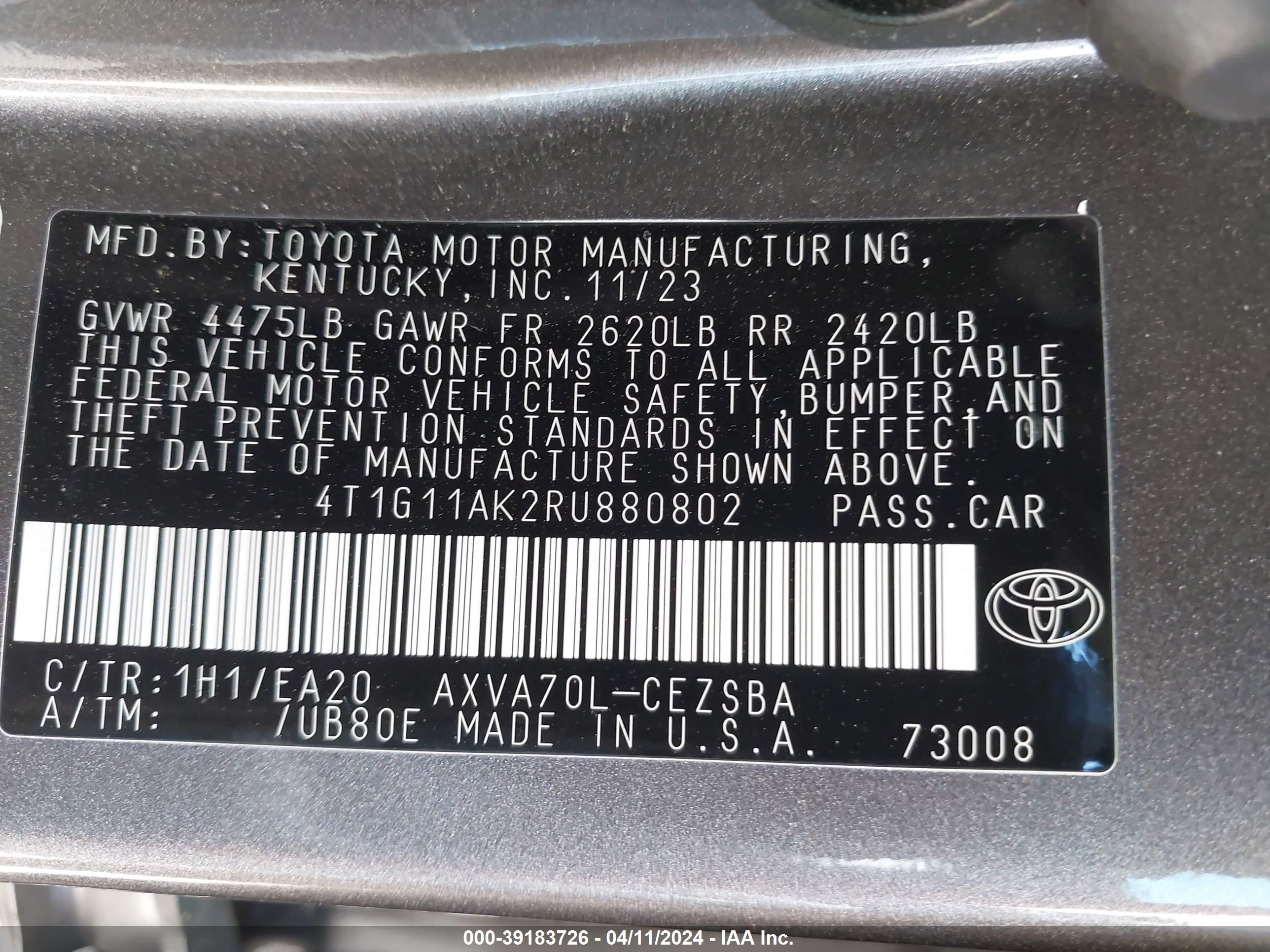 Photo 8 VIN: 4T1G11AK2RU880802 - TOYOTA CAMRY 