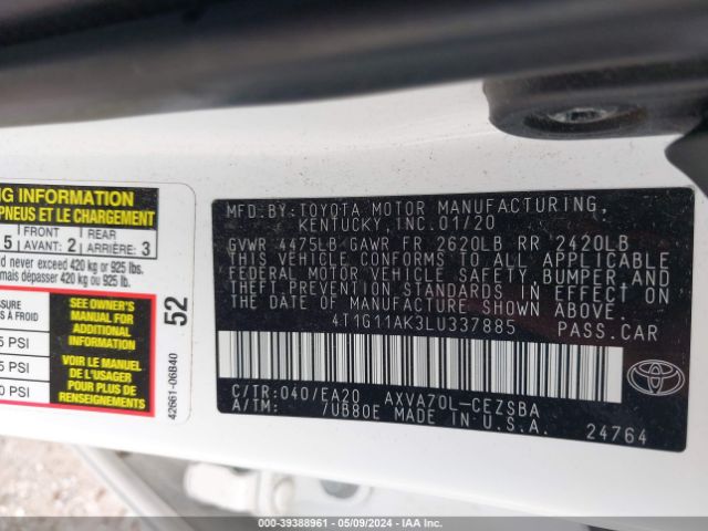 Photo 8 VIN: 4T1G11AK3LU337885 - TOYOTA CAMRY 