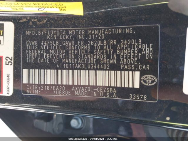 Photo 8 VIN: 4T1G11AK3LU344402 - TOYOTA CAMRY 