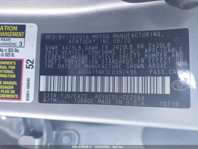 Photo 8 VIN: 4T1G11AK3LU392496 - TOYOTA CAMRY 