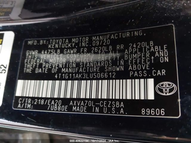 Photo 8 VIN: 4T1G11AK3LU506612 - TOYOTA CAMRY 