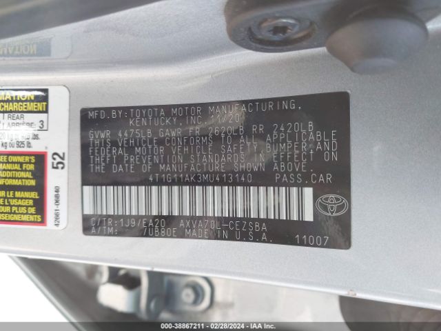 Photo 8 VIN: 4T1G11AK3MU413140 - TOYOTA CAMRY 