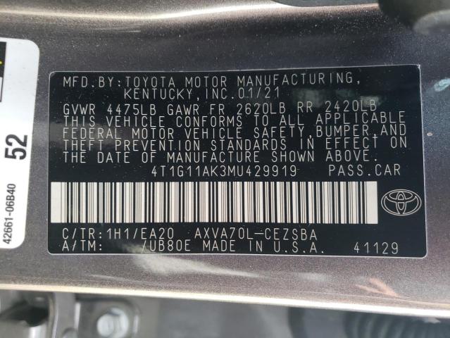 Photo 12 VIN: 4T1G11AK3MU429919 - TOYOTA CAMRY SE 