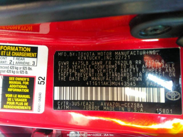 Photo 8 VIN: 4T1G11AK3MU443545 - TOYOTA CAMRY 