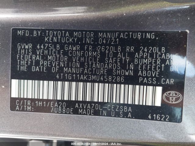 Photo 8 VIN: 4T1G11AK3MU458286 - TOYOTA CAMRY 