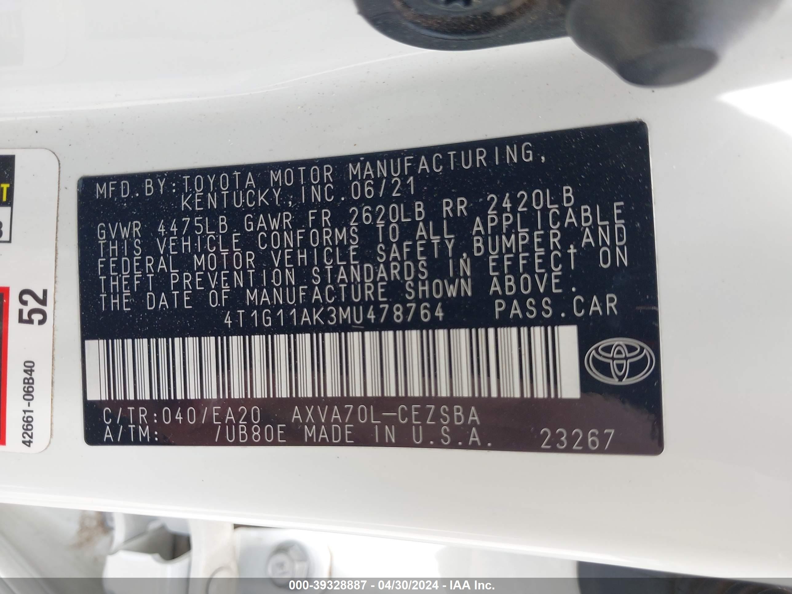 Photo 8 VIN: 4T1G11AK3MU478764 - TOYOTA CAMRY 