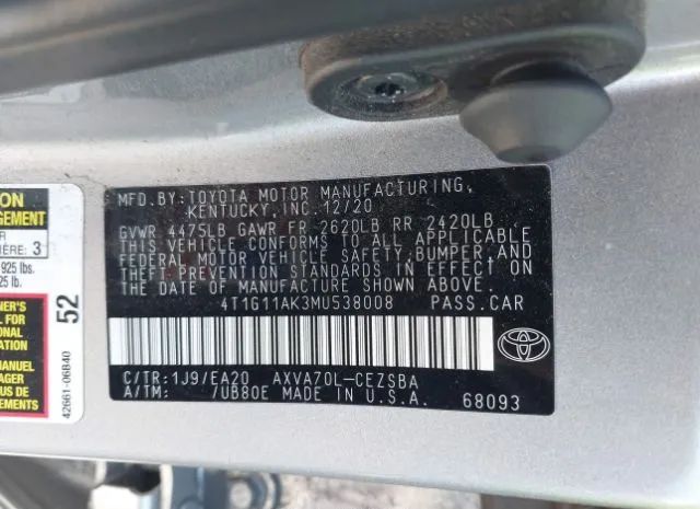 Photo 8 VIN: 4T1G11AK3MU538008 - TOYOTA CAMRY 