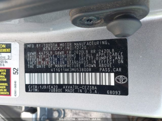 Photo 8 VIN: 4T1G11AK3MU538008 - TOYOTA CAMRY 