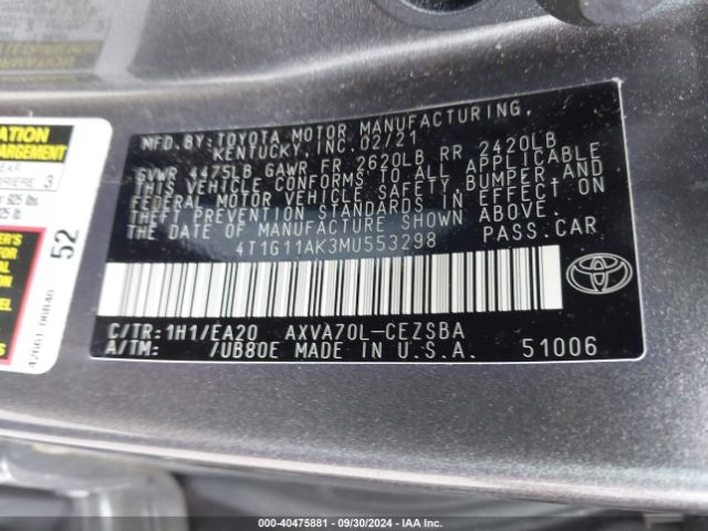 Photo 8 VIN: 4T1G11AK3MU553298 - TOYOTA CAMRY 