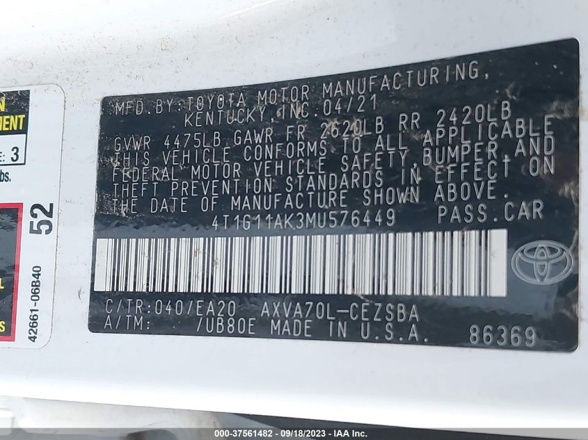 Photo 8 VIN: 4T1G11AK3MU576449 - TOYOTA CAMRY 