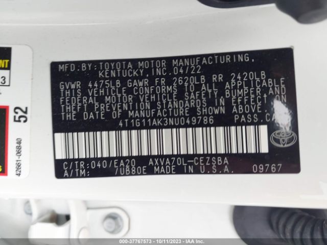 Photo 8 VIN: 4T1G11AK3NU049786 - TOYOTA CAMRY 