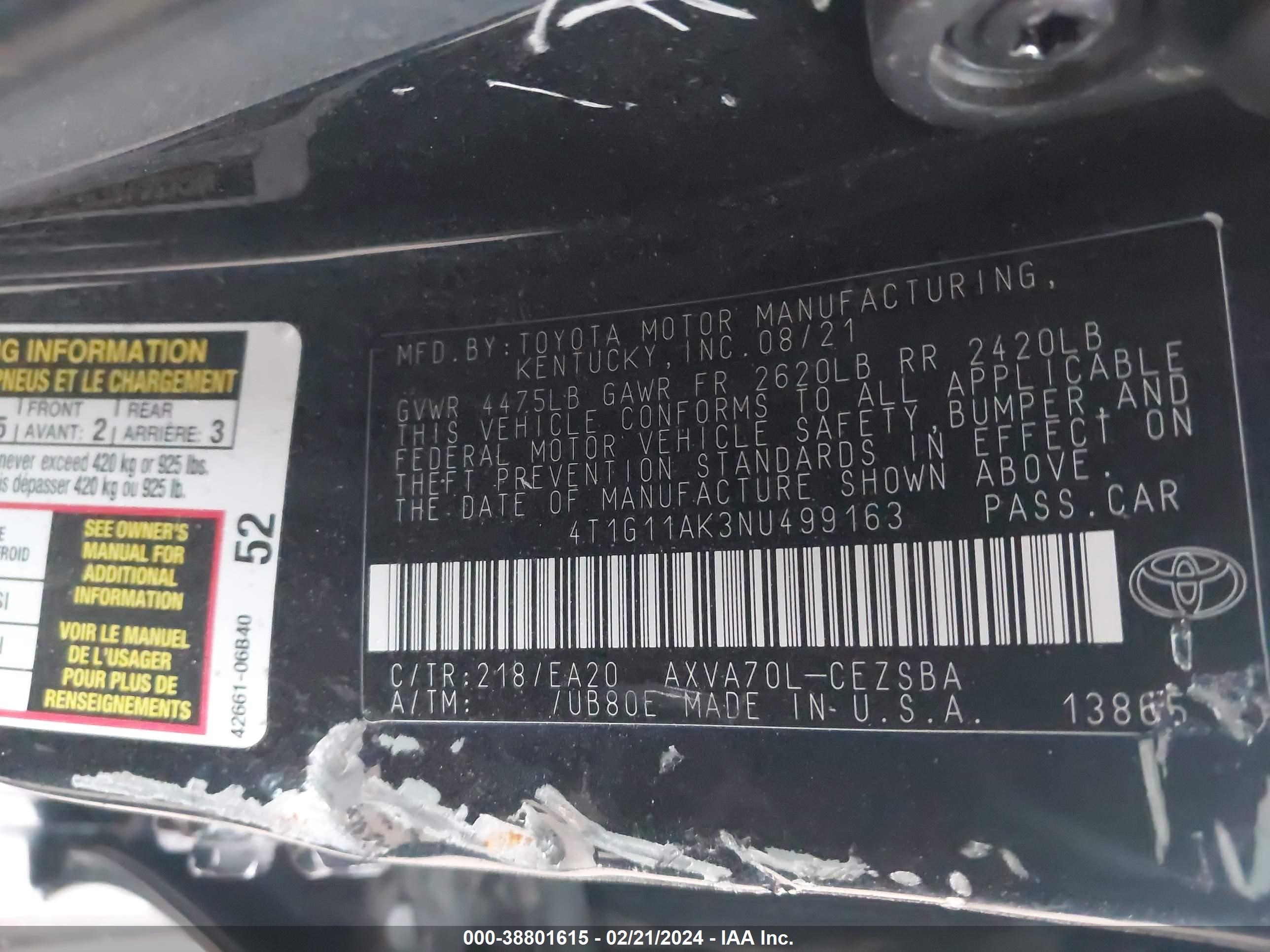 Photo 8 VIN: 4T1G11AK3NU499163 - TOYOTA CAMRY 