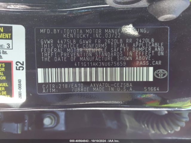 Photo 8 VIN: 4T1G11AK3NU675659 - TOYOTA CAMRY 