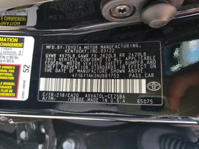 Photo 9 VIN: 4T1G11AK3NU681753 - TOYOTA CAMRY SE 