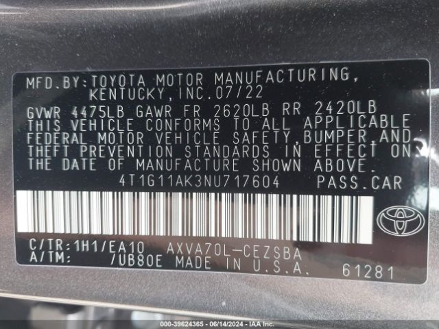 Photo 8 VIN: 4T1G11AK3NU717604 - TOYOTA CAMRY 