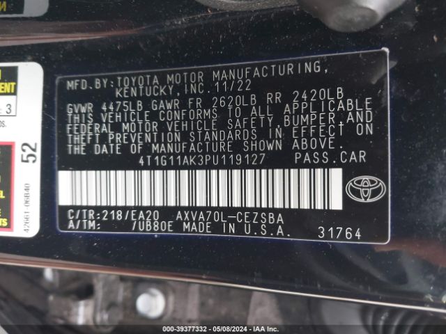 Photo 8 VIN: 4T1G11AK3PU119127 - TOYOTA CAMRY 