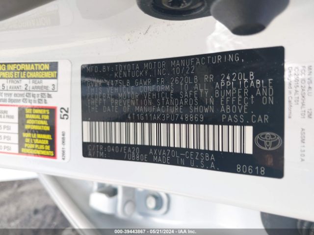 Photo 8 VIN: 4T1G11AK3PU748869 - TOYOTA CAMRY 