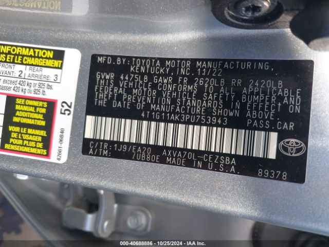 Photo 8 VIN: 4T1G11AK3PU753943 - TOYOTA CAMRY 