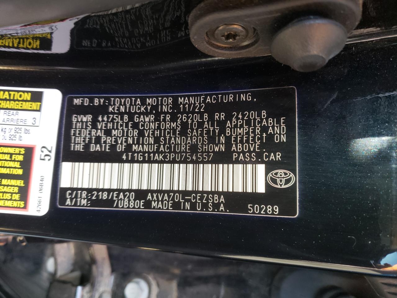 Photo 12 VIN: 4T1G11AK3PU754557 - TOYOTA CAMRY 