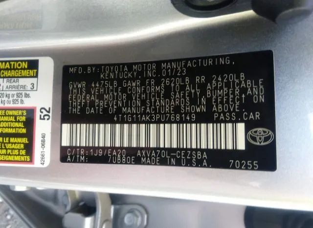 Photo 8 VIN: 4T1G11AK3PU768149 - TOYOTA CAMRY 