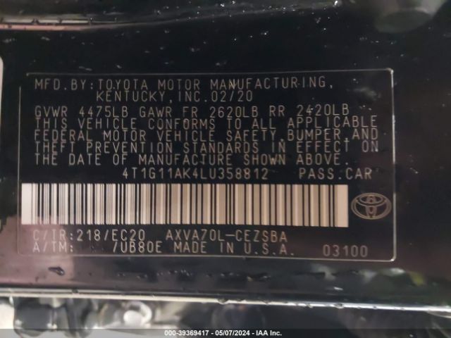 Photo 8 VIN: 4T1G11AK4LU358812 - TOYOTA CAMRY 