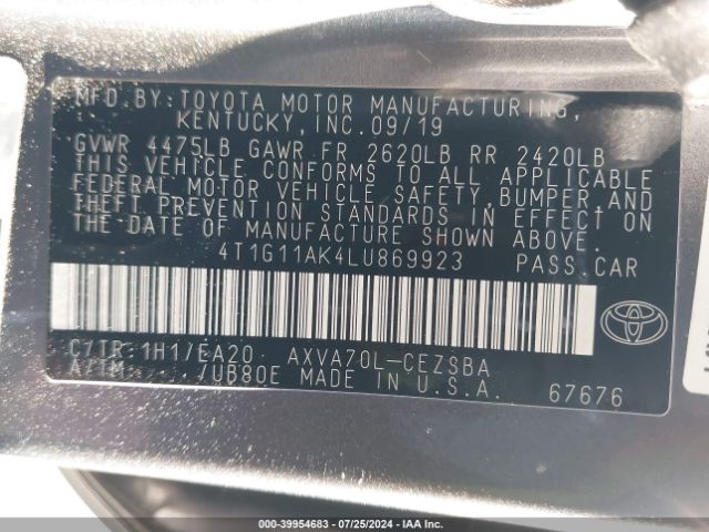 Photo 8 VIN: 4T1G11AK4LU869923 - TOYOTA CAMRY 