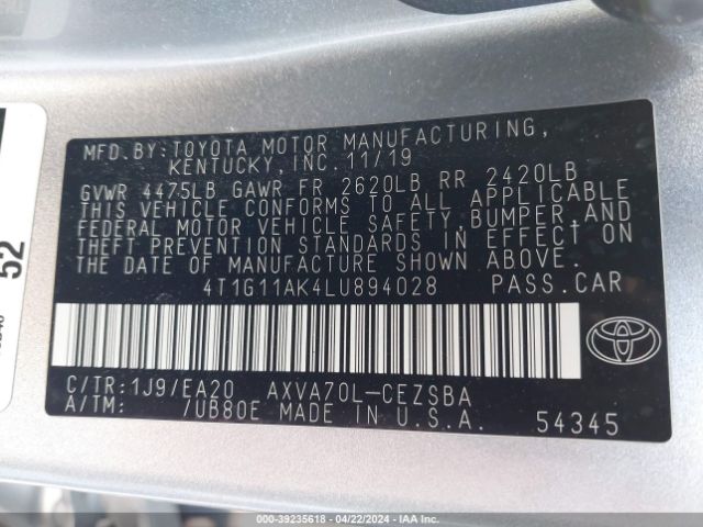 Photo 8 VIN: 4T1G11AK4LU894028 - TOYOTA CAMRY 