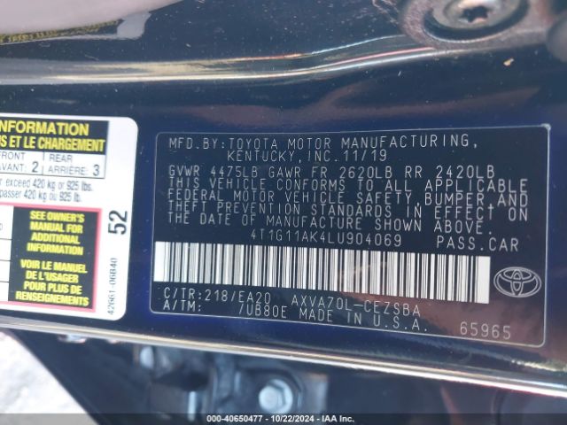 Photo 8 VIN: 4T1G11AK4LU904069 - TOYOTA CAMRY 