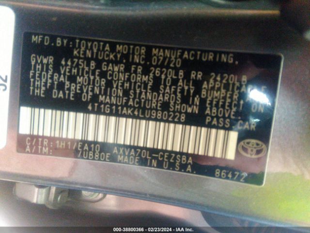 Photo 8 VIN: 4T1G11AK4LU980228 - TOYOTA CAMRY 