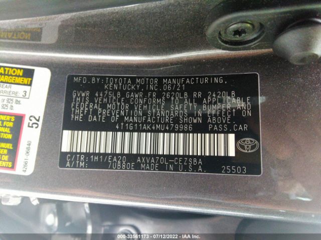 Photo 8 VIN: 4T1G11AK4MU479986 - TOYOTA CAMRY 