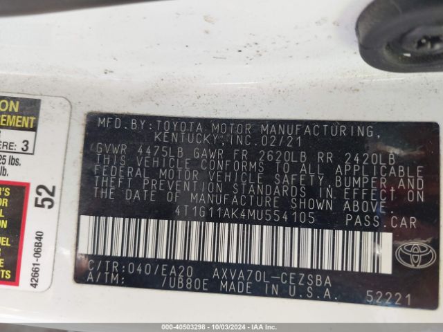 Photo 8 VIN: 4T1G11AK4MU554105 - TOYOTA CAMRY 