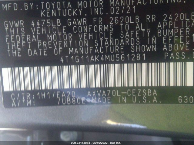 Photo 8 VIN: 4T1G11AK4MU561281 - TOYOTA CAMRY 