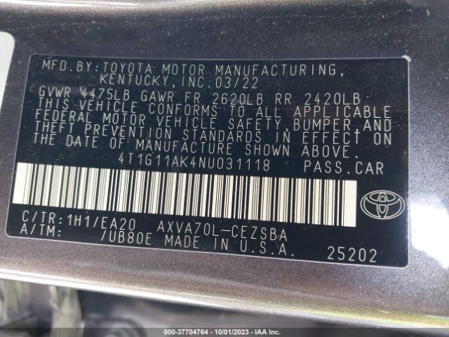 Photo 8 VIN: 4T1G11AK4NU031118 - TOYOTA CAMRY 