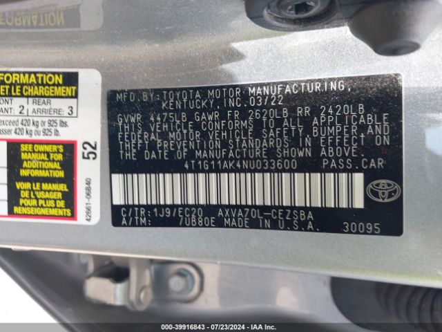 Photo 8 VIN: 4T1G11AK4NU033600 - TOYOTA CAMRY 