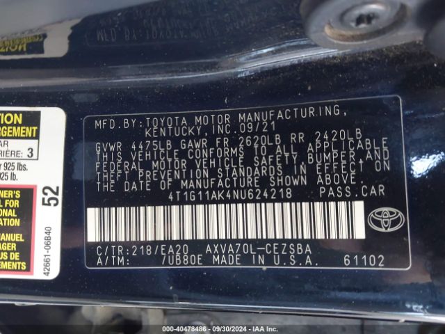 Photo 8 VIN: 4T1G11AK4NU624218 - TOYOTA CAMRY 