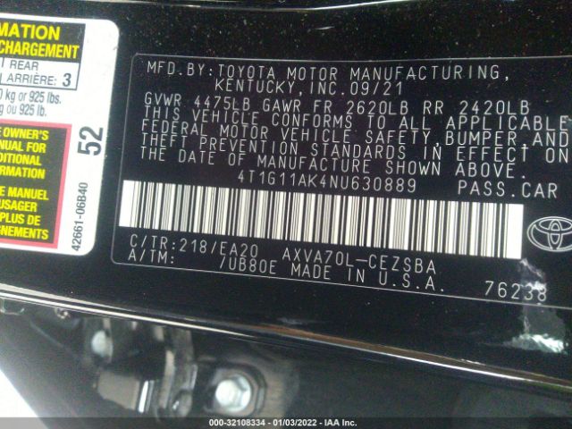 Photo 8 VIN: 4T1G11AK4NU630889 - TOYOTA CAMRY 