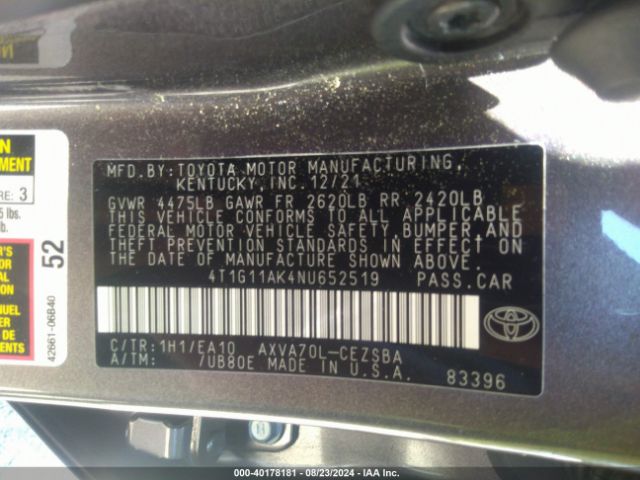 Photo 8 VIN: 4T1G11AK4NU652519 - TOYOTA CAMRY 