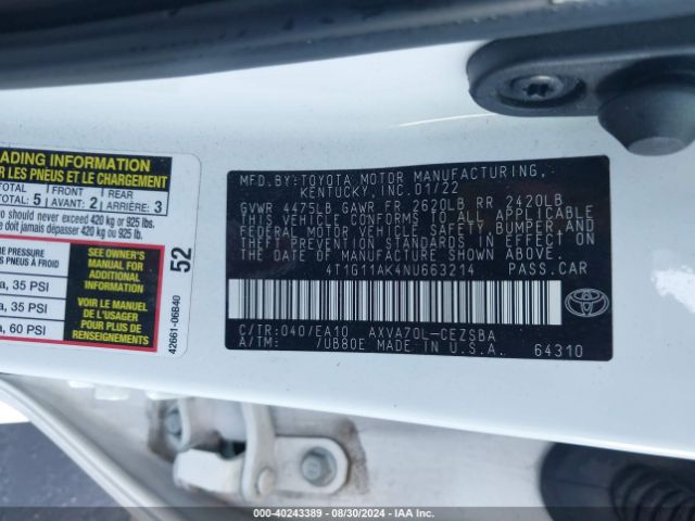 Photo 8 VIN: 4T1G11AK4NU663214 - TOYOTA CAMRY 