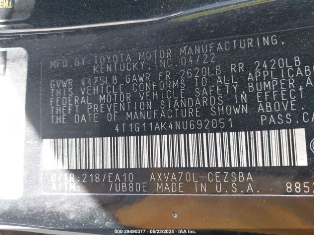 Photo 8 VIN: 4T1G11AK4NU692051 - TOYOTA CAMRY 