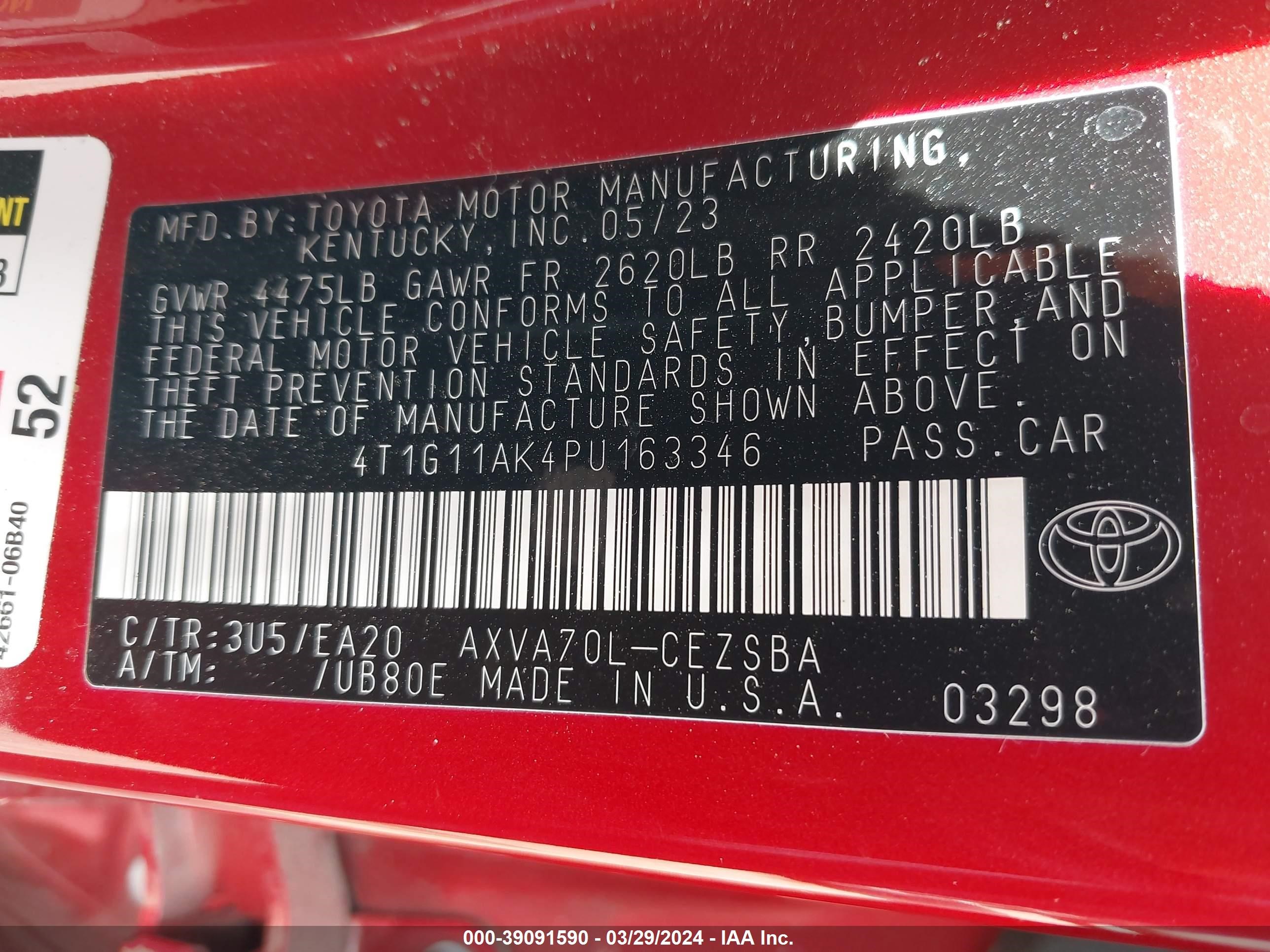 Photo 8 VIN: 4T1G11AK4PU163346 - TOYOTA CAMRY 