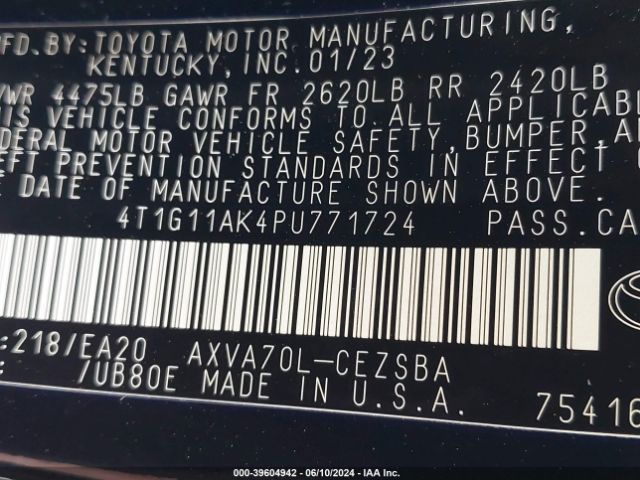 Photo 8 VIN: 4T1G11AK4PU771724 - TOYOTA CAMRY 