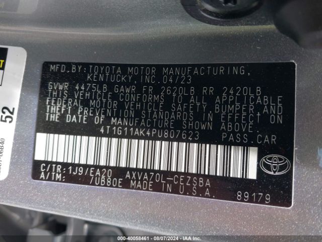 Photo 8 VIN: 4T1G11AK4PU807623 - TOYOTA CAMRY 