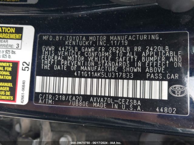 Photo 8 VIN: 4T1G11AK5LU317833 - TOYOTA CAMRY 