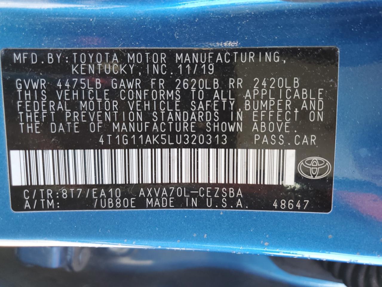 Photo 11 VIN: 4T1G11AK5LU320313 - TOYOTA CAMRY 