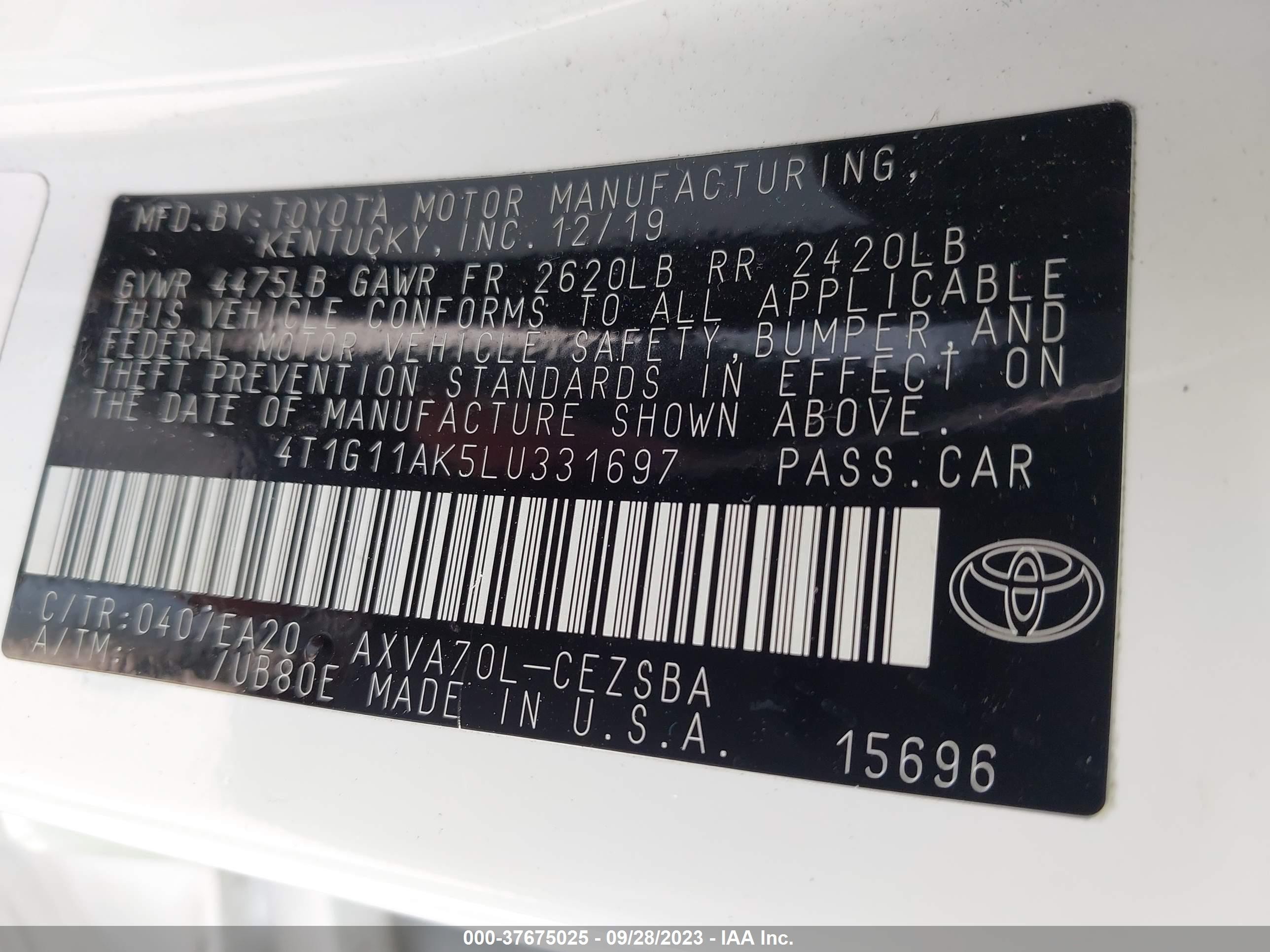 Photo 8 VIN: 4T1G11AK5LU331697 - TOYOTA CAMRY 