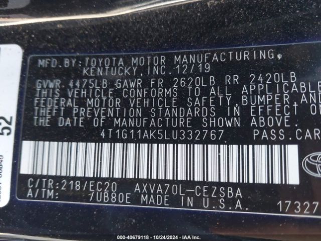 Photo 8 VIN: 4T1G11AK5LU332767 - TOYOTA CAMRY 